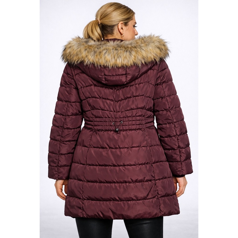 Laundry by Shelli Segal Puffer Coat Faux Fur Hood Burgundy Size‎ Small - Picture 2 of 9